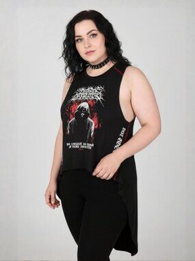 Killstar ✦ Departed Maxi Vest ✦ Sleeveless Graphic Longline High-Low Hem L NWT